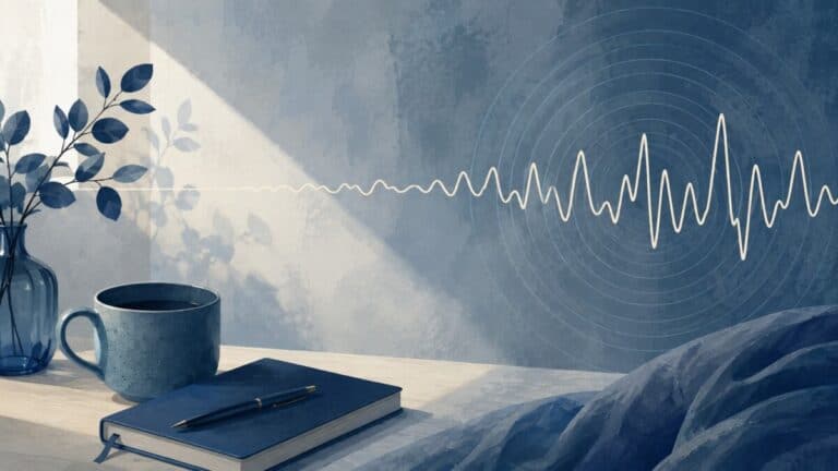 Illustration of a rapid heartbeat line against a calm blue background, representing a racing heart and heart palpitations.